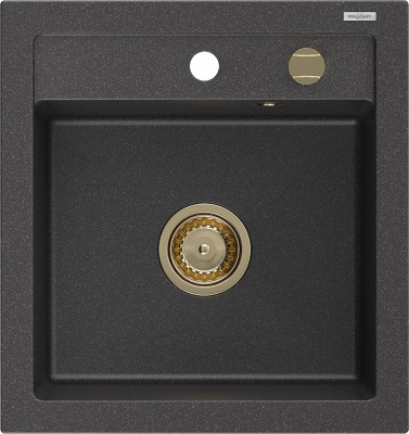 Mexen Vito  konyhai mosogató gránit 1 medence+ pop up szifon 520 x 490 mm, fekete köhatasu, szifon  arany  - 6503521000-76-G 1 medencés