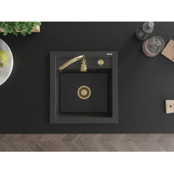 Mexen Vito  konyhai mosogató gránit 1 medence+ pop up szifon 520 x 490 mm, fekete köhatasu, szifon  arany  - 6503521000-76-G 1 medencés