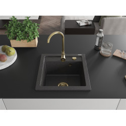 Mexen Vito  konyhai mosogató gránit 1 medence+ pop up szifon 520 x 490 mm, fekete köhatasu, szifon  arany  - 6503521000-76-G 1 medencés