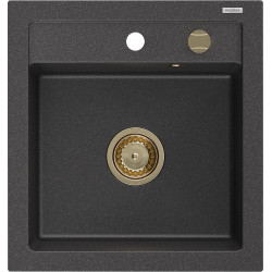 Mexen Vito  konyhai mosogató gránit 1 medence+ pop up szifon 520 x 490 mm, fekete köhatasu, szifon  arany  - 6503521000-76-G 1 medencés 1 medencés 406959 Mexen