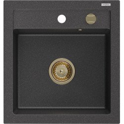 Mexen Vito  konyhai mosogató gránit 1 medence+ pop up szifon 520 x 490 mm, fekete köhatasu, szifon  arany  - 6503521000-76-G 1 medencés 1 medencés 406959 Mexen