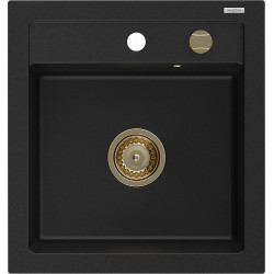 Mexen Vito  konyhai mosogató gránit 1 medence+ pop up szifon 520 x 490 mm, fekete , szifon  arany  - 6503521000-77-G 1 medencés 1 medencés 406959 Mexen