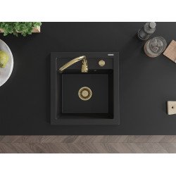 Mexen Vito  konyhai mosogató gránit 1 medence+ pop up szifon 520 x 490 mm, fekete , szifon  arany  - 6503521000-77-G 1 medencés