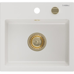 Mexen Milo  konyhai mosogató gránit 1 medence+ pop up szifon 435 x 410 mm, fehér , szifon  arany  - 6505441000-20-G 1 medencés 1 medencés 406959 Mexen