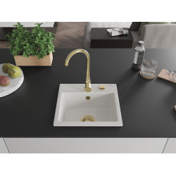 Mexen Milo  konyhai mosogató gránit 1 medence+ pop up szifon 435 x 410 mm, fehér , szifon  arany  - 6505441000-20-G 1 medencés