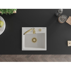 Mexen Milo  konyhai mosogató gránit 1 medence+ pop up szifon 435 x 410 mm, fehér , szifon  arany  - 6505441000-20-G 1 medencés