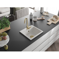 Mexen Milo  konyhai mosogató gránit 1 medence+ pop up szifon 435 x 410 mm, fehér , szifon  arany  - 6505441000-20-G 1 medencés 1 medencés 406959 Mexen