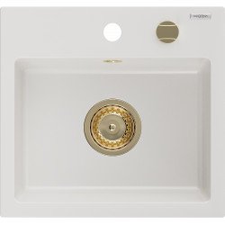 Mexen Milo  konyhai mosogató gránit 1 medence+ pop up szifon 435 x 410 mm, fehér , szifon  arany  - 6505441000-20-G 1 medencés 1 medencés 406959 Mexen