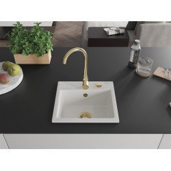 Mexen Milo  konyhai mosogató gránit 1 medence+ pop up szifon 435 x 410 mm, fehér , szifon  arany  - 6505441000-20-G 1 medencés