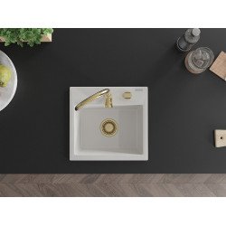 Mexen Milo  konyhai mosogató gránit 1 medence+ pop up szifon 435 x 410 mm, fehér , szifon  arany  - 6505441000-20-G 1 medencés