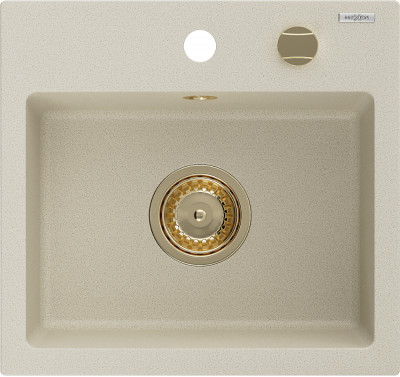 Mexen Milo  konyhai mosogató gránit 1 medence+ pop up szifon 435 x 410 mm, beige, szifon  arany  - 6505441000-69-G 1 medencés