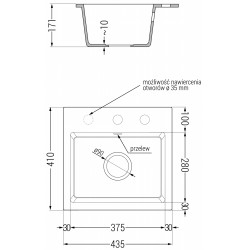 Mexen Milo  konyhai mosogató gránit 1 medence+ pop up szifon 435 x 410 mm, beige, szifon  arany  - 6505441000-69-G 1 medencés