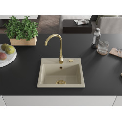 Mexen Milo  konyhai mosogató gránit 1 medence+ pop up szifon 435 x 410 mm, beige, szifon  arany  - 6505441000-69-G 1 medencés