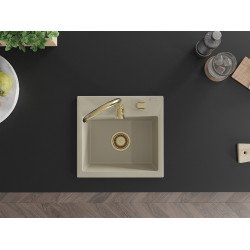 Mexen Milo  konyhai mosogató gránit 1 medence+ pop up szifon 435 x 410 mm, beige, szifon  arany  - 6505441000-69-G 1 medencés