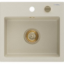 Mexen Milo  konyhai mosogató gránit 1 medence+ pop up szifon 435 x 410 mm, beige, szifon  arany  - 6505441000-69-G 1 medencés 1 medencés 406959 Mexen