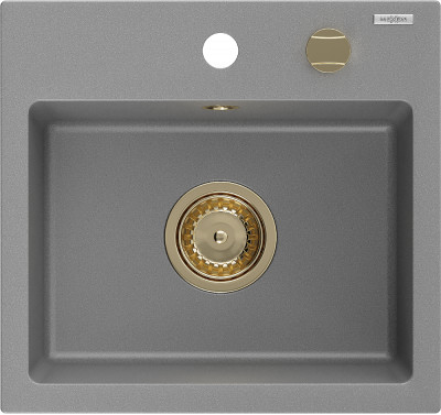 Mexen Milo  konyhai mosogató gránit 1 medence+ pop up szifon 435 x 410 mm, szürke , szifon  arany  - 6505441000-71-G 1 medencés