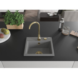 Mexen Milo  konyhai mosogató gránit 1 medence+ pop up szifon 435 x 410 mm, szürke , szifon  arany  - 6505441000-71-G 1 medencés