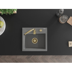 Mexen Milo  konyhai mosogató gránit 1 medence+ pop up szifon 435 x 410 mm, szürke , szifon  arany  - 6505441000-71-G 1 medencés