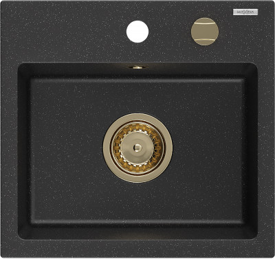 Mexen Milo  konyhai mosogató gránit 1 medence+ pop up szifon 435 x 410 mm, fekete / króm, szifon  arany  - 6505441000-73-G 1 medencés