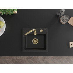 Mexen Milo  konyhai mosogató gránit 1 medence+ pop up szifon 435 x 410 mm, fekete / króm, szifon  arany  - 6505441000-73-G 1 medencés