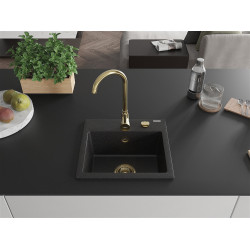 Mexen Milo  konyhai mosogató gránit 1 medence+ pop up szifon 435 x 410 mm, fekete / króm, szifon  arany  - 6505441000-73-G 1 medencés