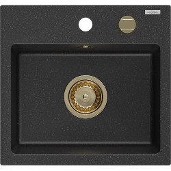 Mexen Milo  konyhai mosogató gránit 1 medence+ pop up szifon 435 x 410 mm, fekete / króm, szifon  arany  - 6505441000-73-G 1 medencés 1 medencés 406959 Mexen