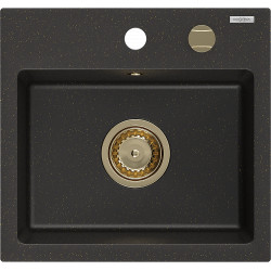 Mexen Milo  konyhai mosogató gránit 1 medence+ pop up szifon 435 x 410 mm, fekete / arany, szifon  arany  - 6505441000-75-G 1 medencés 1 medencés 406959 Mexen