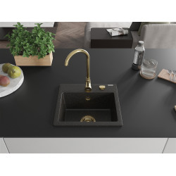Mexen Milo  konyhai mosogató gránit 1 medence+ pop up szifon 435 x 410 mm, fekete / arany, szifon  arany  - 6505441000-75-G 1 medencés