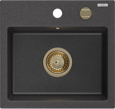 Mexen Milo  konyhai mosogató gránit 1 medence+ pop up szifon 435 x 410 mm, fekete köhatasu, szifon  arany  - 6505441000-76-G 1 medencés