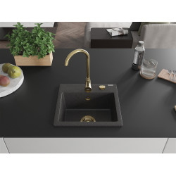 Mexen Milo  konyhai mosogató gránit 1 medence+ pop up szifon 435 x 410 mm, fekete köhatasu, szifon  arany  - 6505441000-76-G 1 medencés