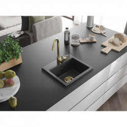 Mexen Milo  konyhai mosogató gránit 1 medence+ pop up szifon 435 x 410 mm, fekete köhatasu, szifon  arany  - 6505441000-76-G 1 medencés 1 medencés 406959 Mexen