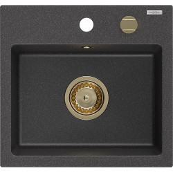 Mexen Milo  konyhai mosogató gránit 1 medence+ pop up szifon 435 x 410 mm, fekete köhatasu, szifon  arany  - 6505441000-76-G 1 medencés 1 medencés 406959 Mexen