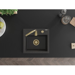 Mexen Milo  konyhai mosogató gránit 1 medence+ pop up szifon 435 x 410 mm, fekete köhatasu, szifon  arany  - 6505441000-76-G 1 medencés