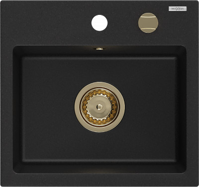 Mexen Milo  konyhai mosogató gránit 1 medence+ pop up szifon 435 x 410 mm, fekete , szifon  arany  - 6505441000-77-G 1 medencés