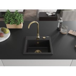 Mexen Milo  konyhai mosogató gránit 1 medence+ pop up szifon 435 x 410 mm, fekete , szifon  arany  - 6505441000-77-G 1 medencés