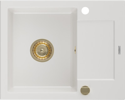Mexen Enzo  konyhai mosogató gránit 1 medence+csepegtetö+ pop up szifon  576 x 465 mm, fehér , szifon  arany  - 6506571005-20-G 1 medencés