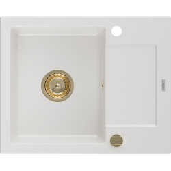 Mexen Enzo  konyhai mosogató gránit 1 medence+csepegtetö+ pop up szifon  576 x 465 mm, fehér , szifon  arany  - 6506571005-20-G 1 medencés 1 medencés 406959 Mexen