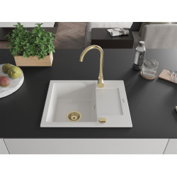 Mexen Enzo  konyhai mosogató gránit 1 medence+csepegtetö+ pop up szifon  576 x 465 mm, fehér , szifon  arany  - 6506571005-20-G 1 medencés