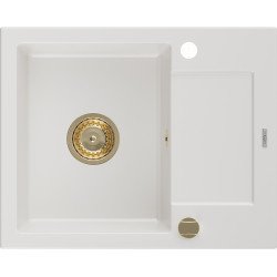 Mexen Enzo  konyhai mosogató gránit 1 medence+csepegtetö+ pop up szifon  576 x 465 mm, fehér , szifon  arany  - 6506571005-20-G 1 medencés 1 medencés 406959 Mexen