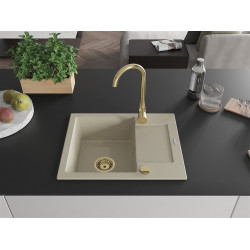 Mexen Enzo  konyhai mosogató gránit 1 medence+csepegtetö+ pop up szifon  576 x 465 mm, beige, szifon  arany  - 6506571005-69-G 1 medencés 1 medencés 406959 Mexen