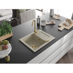 Mexen Enzo  konyhai mosogató gránit 1 medence+csepegtetö+ pop up szifon  576 x 465 mm, beige, szifon  arany  - 6506571005-69-G 1 medencés