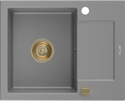 Mexen Enzo  konyhai mosogató gránit 1 medence+csepegtetö+ pop up szifon  576 x 465 mm, szürke , szifon  arany  - 6506571005-71-G 1 medencés