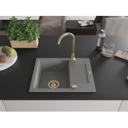 Mexen Enzo  konyhai mosogató gránit 1 medence+csepegtetö+ pop up szifon  576 x 465 mm, szürke , szifon  arany  - 6506571005-71-G 1 medencés