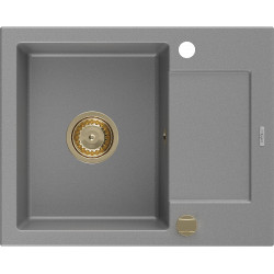 Mexen Enzo  konyhai mosogató gránit 1 medence+csepegtetö+ pop up szifon  576 x 465 mm, szürke , szifon  arany  - 6506571005-71-G 1 medencés 1 medencés 406959 Mexen