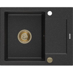 Mexen Enzo  konyhai mosogató gránit 1 medence+csepegtetö+ pop up szifon  576 x 465 mm, fekete / króm, szifon  arany  - 6506571005-73-G 1 medencés 1 medencés 406959 Mexen