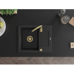 Mexen Enzo  konyhai mosogató gránit 1 medence+csepegtetö+ pop up szifon  576 x 465 mm, fekete / króm, szifon  arany  - 6506571005-73-G 1 medencés