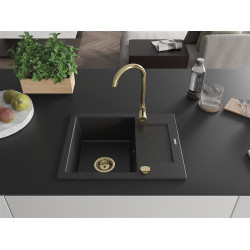 Mexen Enzo  konyhai mosogató gránit 1 medence+csepegtetö+ pop up szifon  576 x 465 mm, fekete / króm, szifon  arany  - 6506571005-73-G 1 medencés