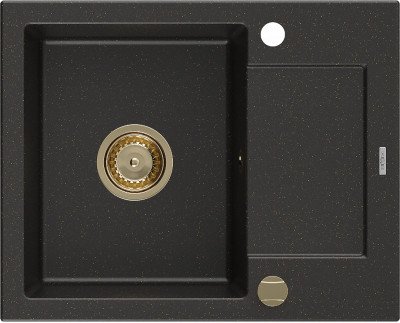 Mexen Enzo  konyhai mosogató gránit 1 medence+csepegtetö+ pop up szifon  576 x 465 mm, fekete / arany, szifon  arany  - 6506571005-75-G 1 medencés