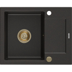 Mexen Enzo  konyhai mosogató gránit 1 medence+csepegtetö+ pop up szifon  576 x 465 mm, fekete / arany, szifon  arany  - 6506571005-75-G 1 medencés 1 medencés 406959 Mexen
