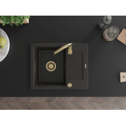 Mexen Enzo  konyhai mosogató gránit 1 medence+csepegtetö+ pop up szifon  576 x 465 mm, fekete / arany, szifon  arany  - 6506571005-75-G 1 medencés